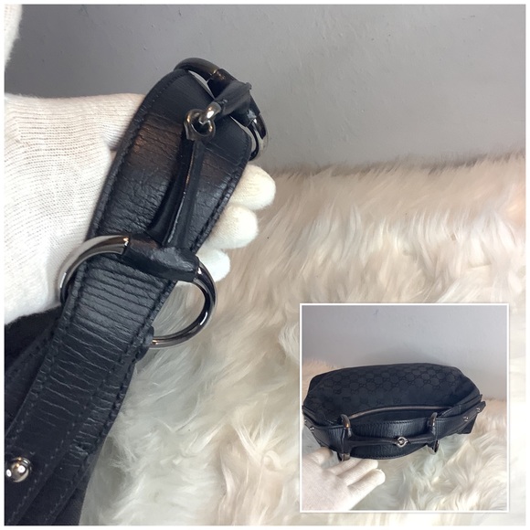 🖤❤️🔥 GUCCI Monogram Medium Horsebit Chain Hobo Black🖤 - Picture 10 of 11